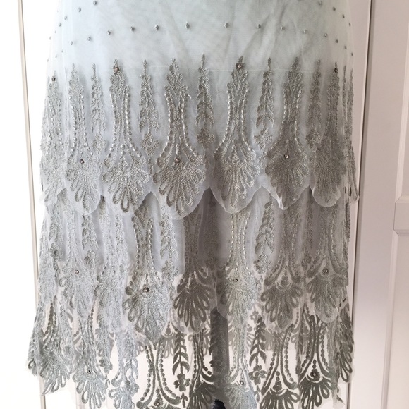 ✳️Anthropologie Sea Foam Green Scallop Lace Skirt - Picture 4 of 8